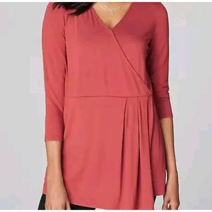 J. Jill Wearever Collection Pleated Crossover V-Neck Orange Tunic Top L